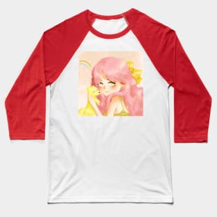 Pink Hair Cool Girl witih Weasel Baseball T-Shirt